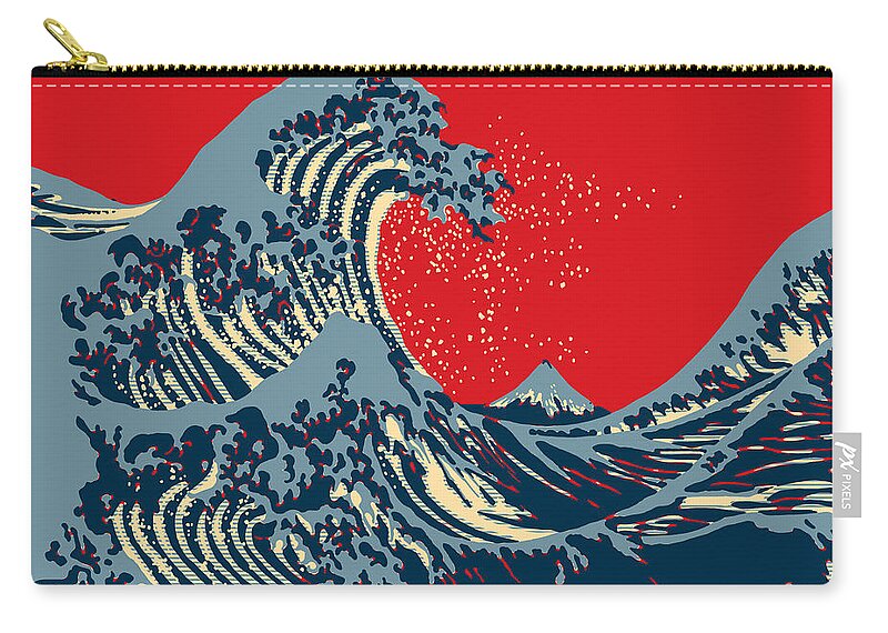 Wave Zip Pouch featuring the digital art The Great Hokusai Wave Hope Style Graphic by Garaga Designs