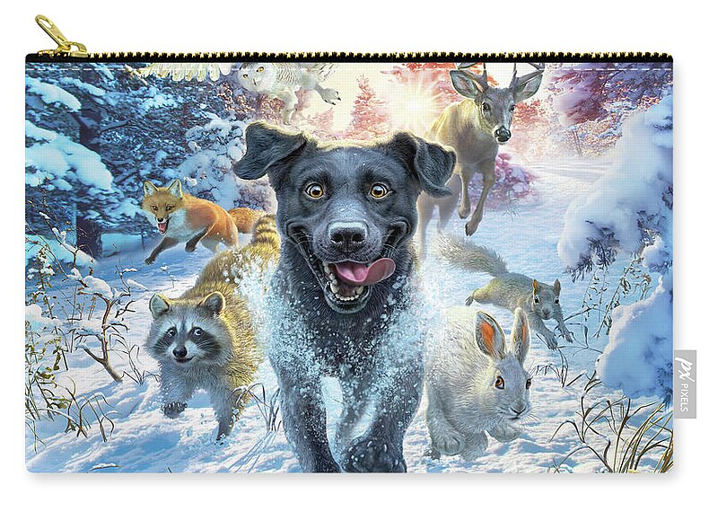 Black Lab Zip Pouch featuring the digital art The Great Race by Mark Fredrickson