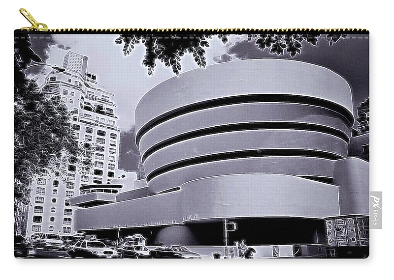The Guggenheim Zip Pouch featuring the photograph The Guggenheim Black and White by Allen Beatty