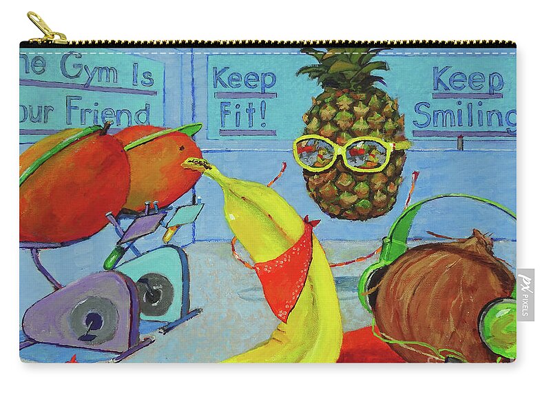 Health Zip Pouch featuring the painting The Gym Is Your Friend by Joan Coffey