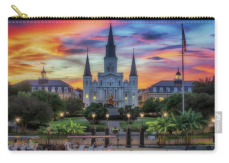 Saint Louis Cathedral Zip Pouch featuring the photograph The Heart of Old New Orleans by Susan Rissi Tregoning