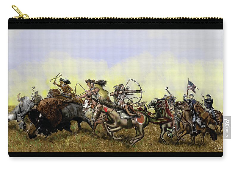 Digital Oils. Scene. Zip Pouch featuring the painting The Heat of battle by Rob Hartman