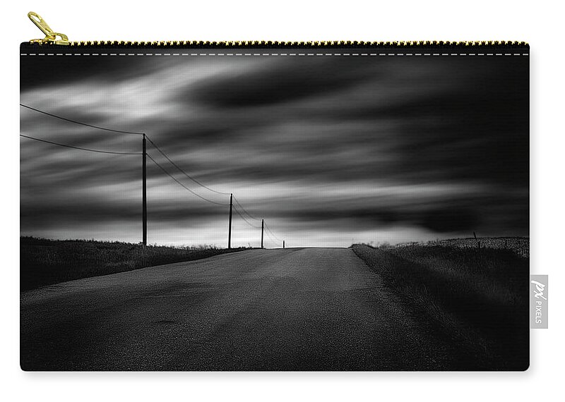 Monochrome Zip Pouch featuring the photograph The Highway by Dan Jurak