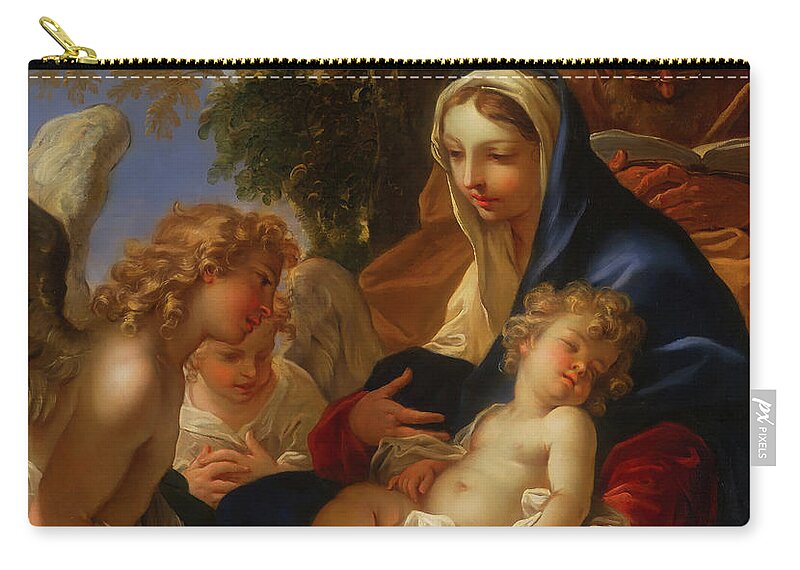 Painting Zip Pouch featuring the painting The Holy Family With Angels by Mountain Dreams