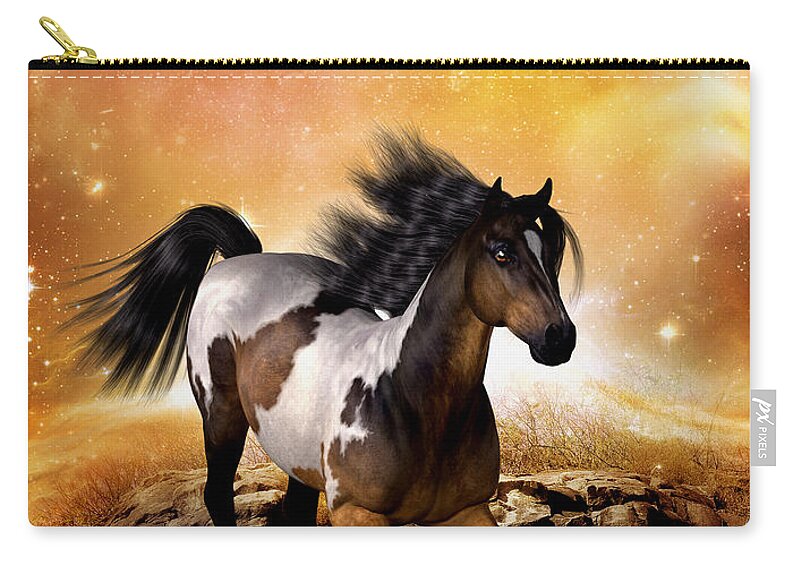 The Horse - Moonlight Run Zip Pouch featuring the digital art The Horse - moonlight run by John Junek