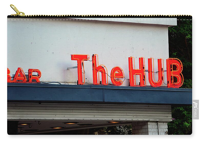 The Hub Bar Tampa Florida Zip Pouch featuring the photograph The Hub Bar sign by David Lee Thompson