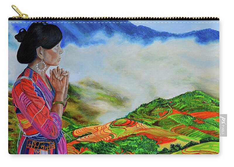 Rice Terraces Zip Pouch featuring the painting The Icon by Thu Nguyen