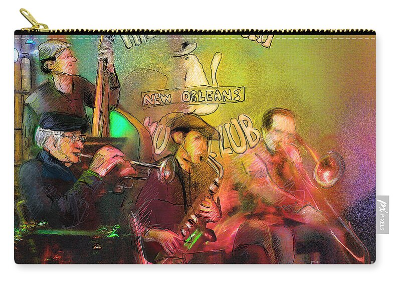 Jazz Zip Pouch featuring the painting The Jazz Vipers in New Orleans 02 by Miki De Goodaboom