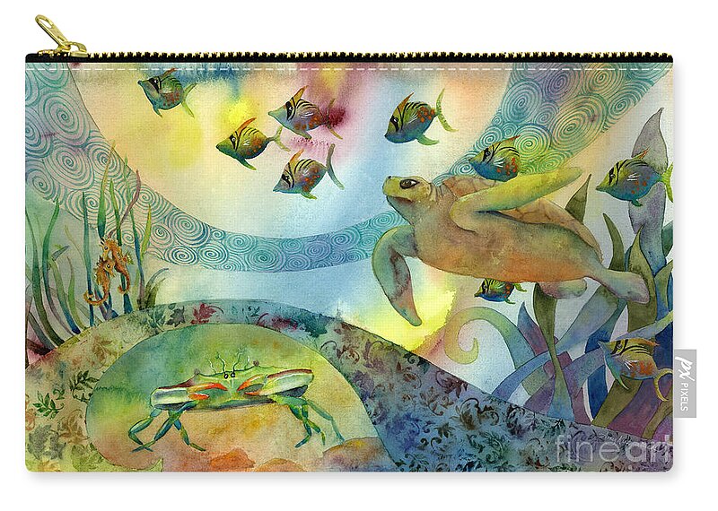 Seaturtle Zip Pouch featuring the painting The Journey Begins by Amy Kirkpatrick