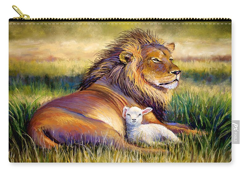 Lion And The Lamb Zip Pouch featuring the pastel The Kingdom of Heaven by Susan Jenkins