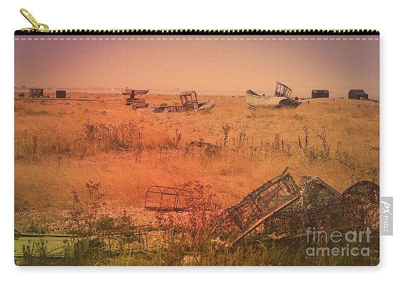 Iron Carry-all Pouch featuring the photograph The Landscape of Dungeness Beach, England 2 by Perry Rodriguez