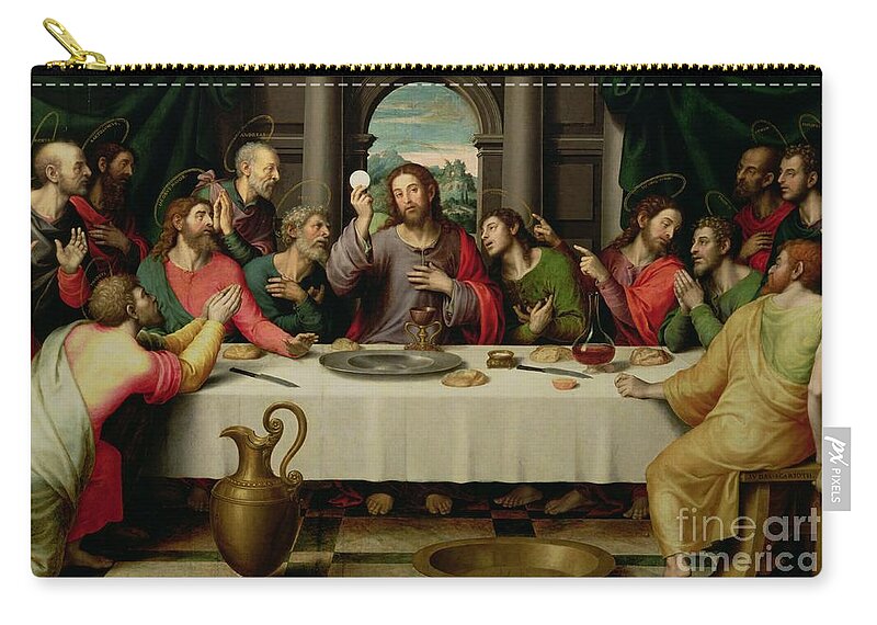 The Last Supper By Vicente Juan Macip Zip Pouch featuring the painting The Last Supper by Vicente Juan Macip