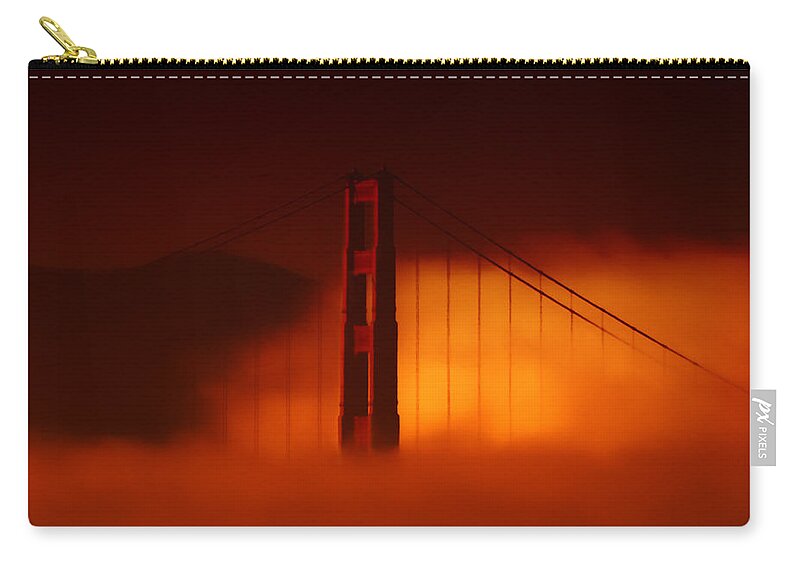 Golden Gate Bridge Zip Pouch featuring the photograph The Last To Fall by Donna Blackhall