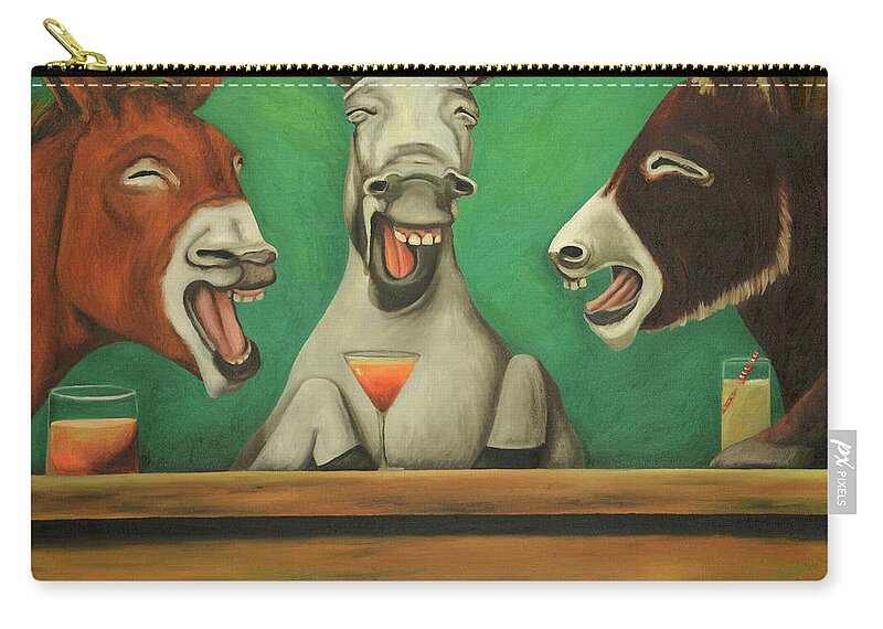 Donkeys Zip Pouch featuring the painting The Drunken Asses by Leah Saulnier The Painting Maniac