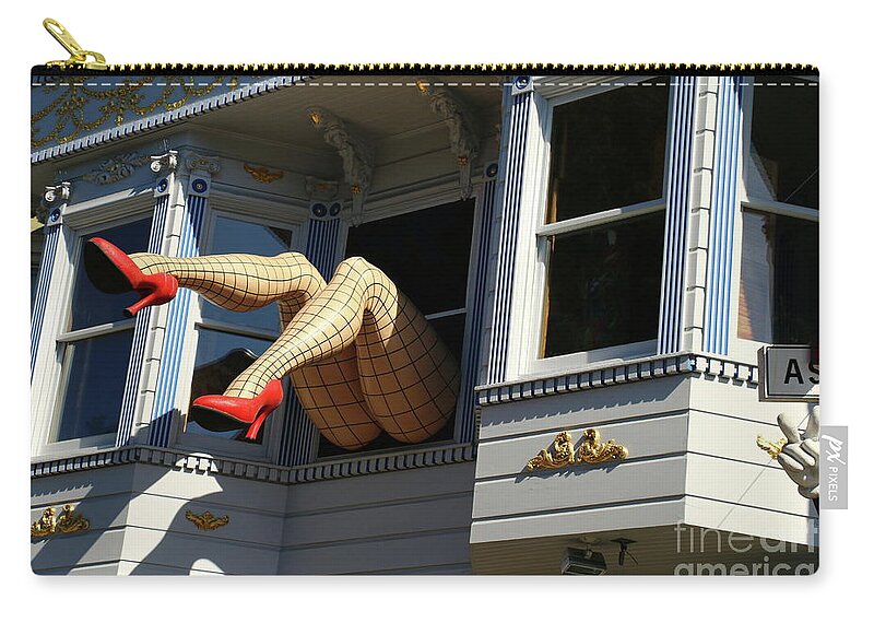 Fishnet Stocking Legs Zip Pouch featuring the photograph The Legs Of Ashbury Haight by Christiane Schulze Art And Photography
