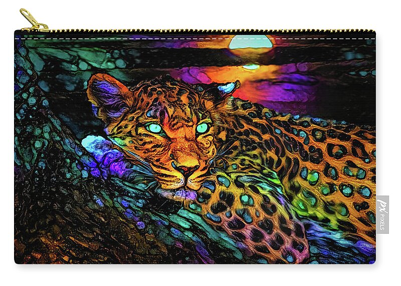 The Leopard On The Tree Zip Pouch featuring the mixed media A Leopard on the tree by Lilia D