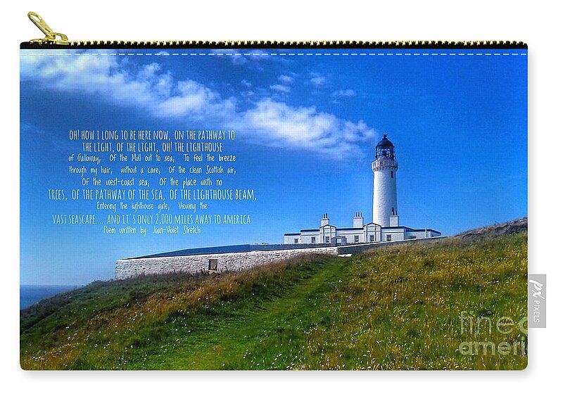 Lighthouse Zip Pouch featuring the photograph The Lighthouse on The Mull with Poem by Joan-Violet Stretch