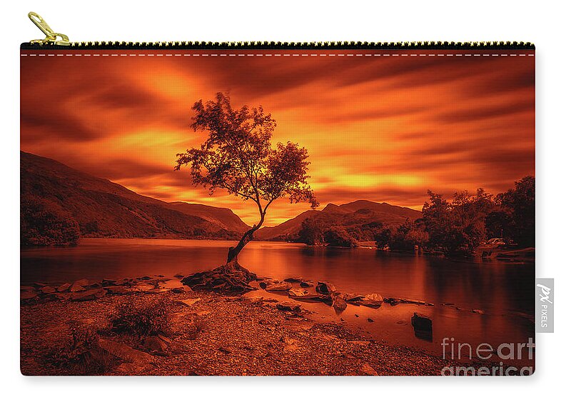 Llyn Padarn Zip Pouch featuring the photograph The lonely tree at Llyn Padarn lake - Part 3 by Mariusz Talarek