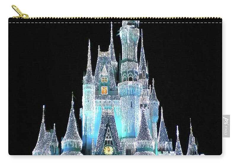 Magic Kingdom Zip Pouch featuring the photograph The Magic Kingdom Castle in Frosty Light Blue Walt Disney World MP by Thomas Woolworth