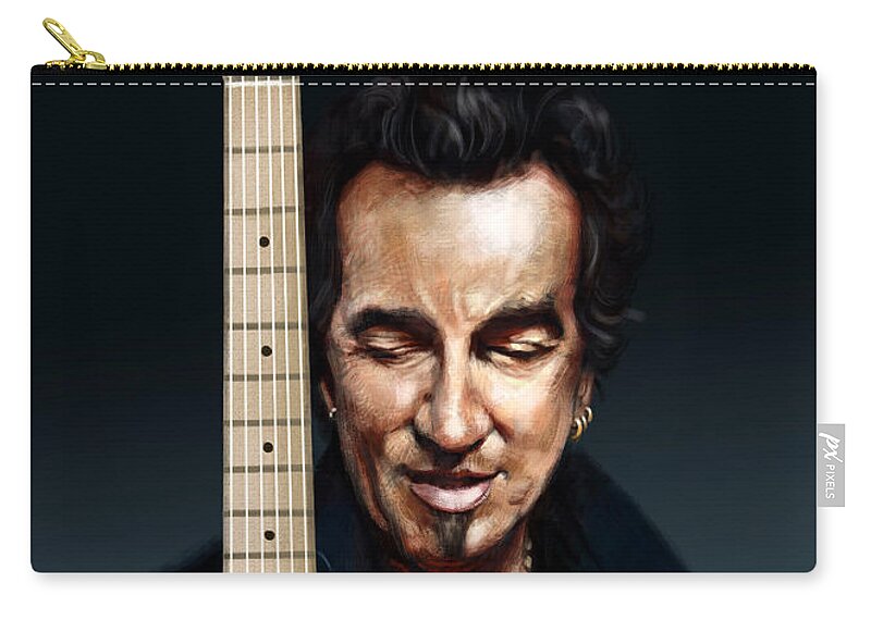 Bruce Springsteen Zip Pouch featuring the painting The Man and His Guitar by Arie Van der Wijst