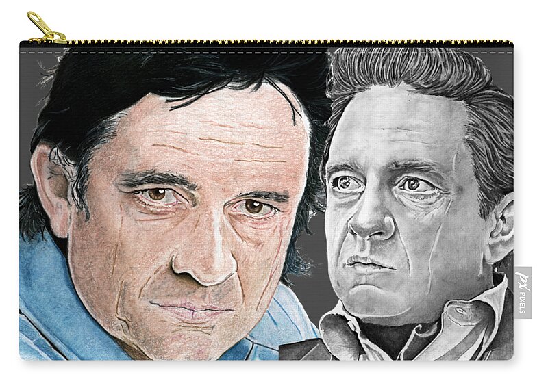 Cash Zip Pouch featuring the drawing The Man in Black by Bill Richards