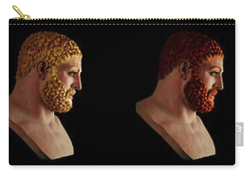 Hercules Zip Pouch featuring the mixed media The many Faces of Hercules by Shawn Dall