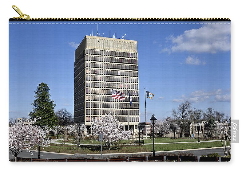 the Massey Building Zip Pouch featuring the photograph The Massey Building - Fairfax Virginia by Brendan Reals