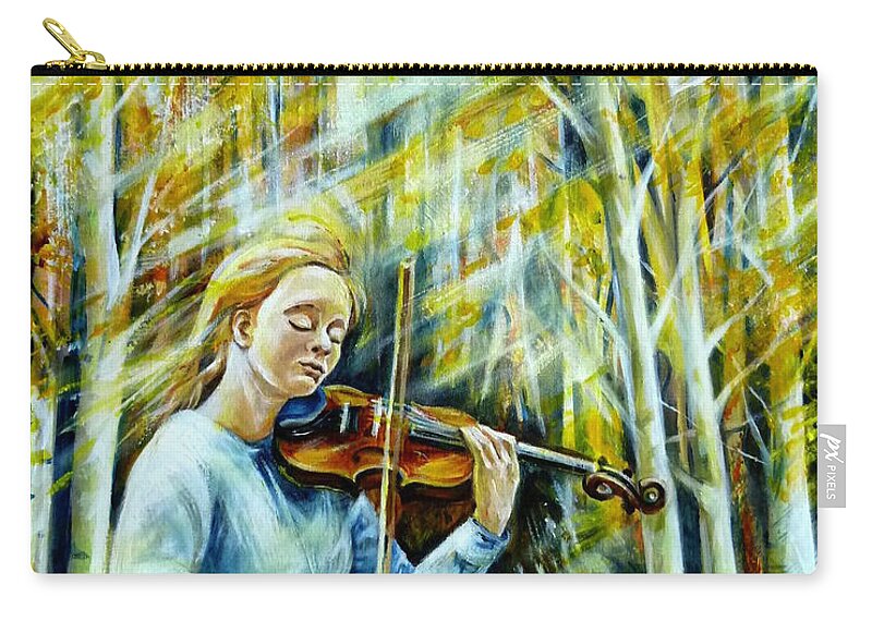 Music Zip Pouch featuring the painting The Melody of Autumn by Anna Duyunova