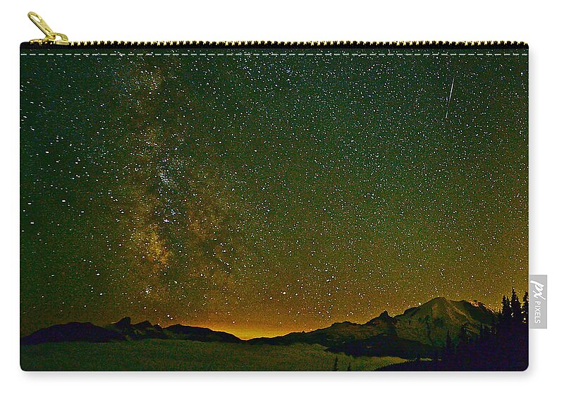 Mt. Rainier National Park Zip Pouch featuring the photograph The Milky Way and Mt. Rainier by Don Mercer