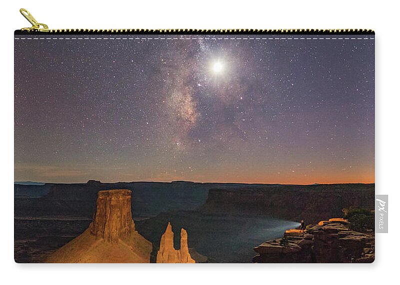 Moab Zip Pouch featuring the photograph The Milky Way and the Moon from Marlboro Point by Dan Norris