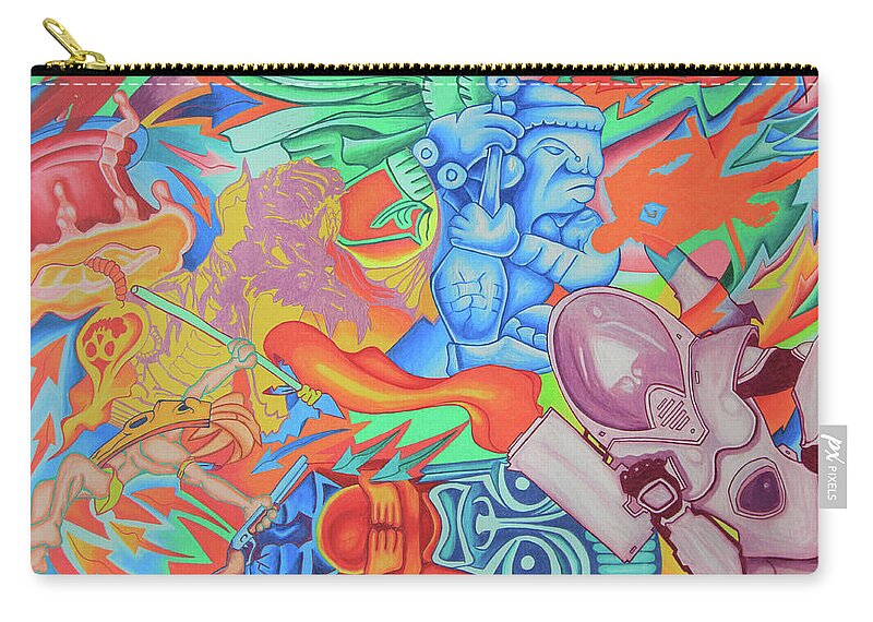Spiritual Psychedelic Pop Zip Pouch featuring the drawing The Miracle of St. George the Dragon Slayer -Top Panel by Andrew Chambers