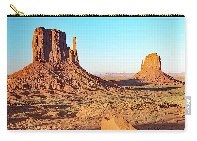 The Mittens Zip Pouch featuring the photograph The Mittens, Sandstone Buttes, Monument Valley by A Macarthur Gurmankin
