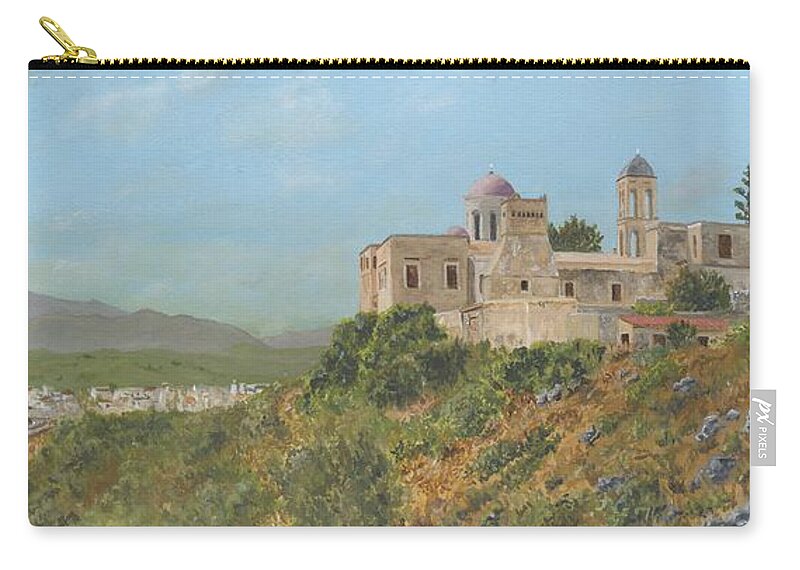 Crete Carry-all Pouch featuring the painting The Monastery of Gonia Kolymbari Crete by David Capon