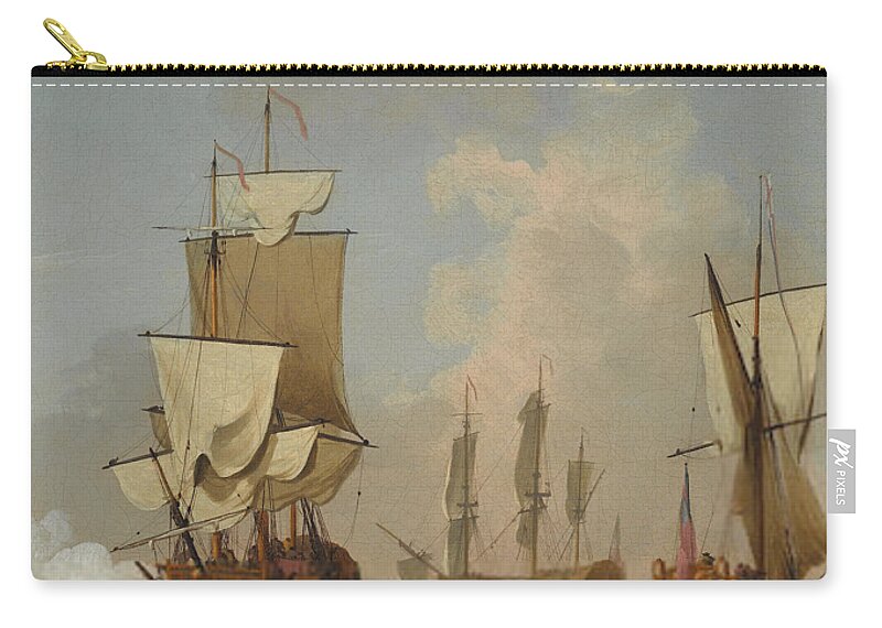 Attributed To Peter Monamy (london 1681-1749) The Morning Gun Zip Pouch featuring the painting The Morning Gun by MotionAge Designs