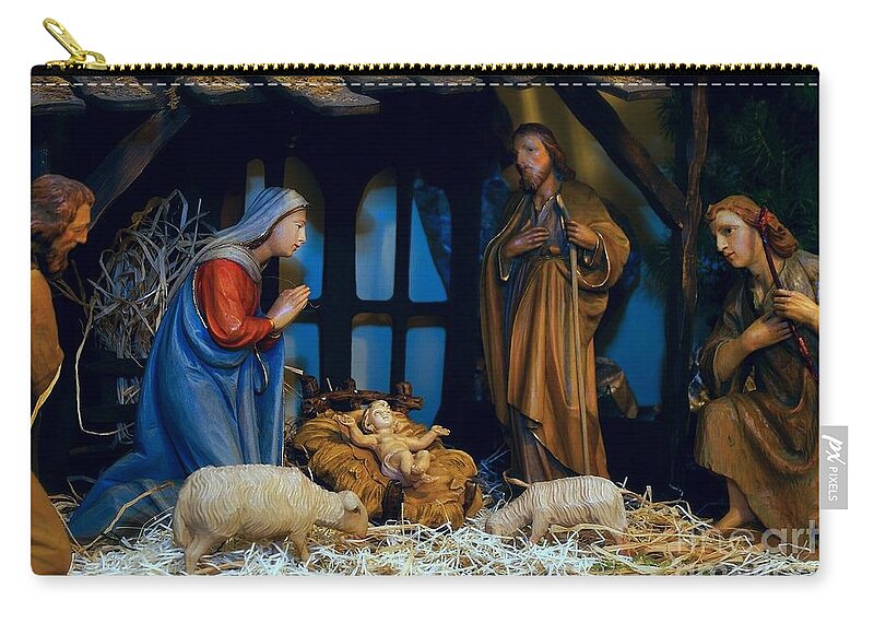 Christmas Cards Zip Pouch featuring the photograph The Nativity Scene - Border by Frank J Casella