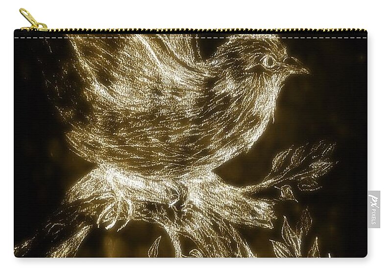 The Night Sparrow Zip Pouch featuring the mixed media The Night Sparrow by Maria Urso