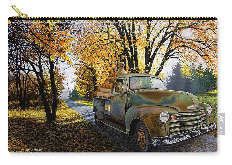 Pumpkin Zip Pouch featuring the painting The Ol' Pumpkin Hauler by Anthony J Padgett