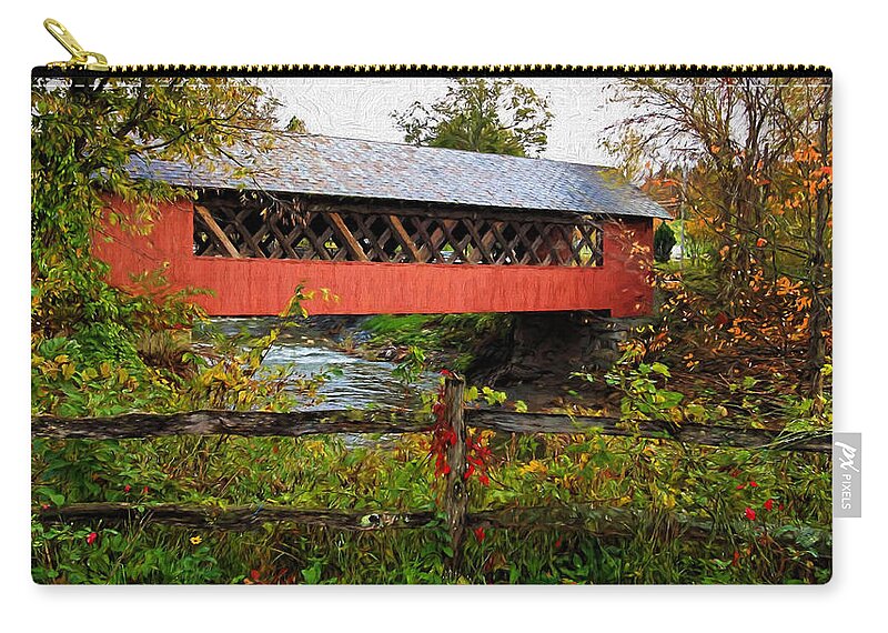 Creamery Covered Bridge Zip Pouch featuring the photograph The Old Creamery Covered Bridge by Susan Rissi Tregoning