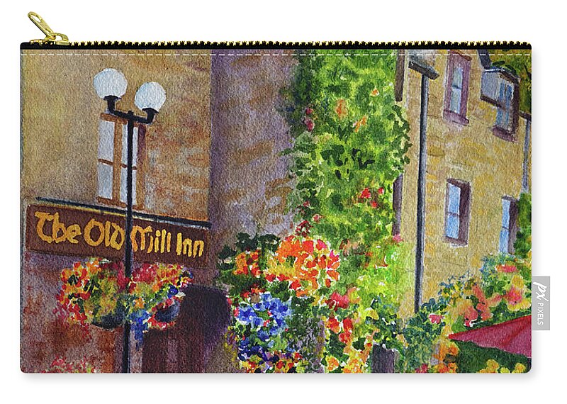 Scotland Carry-all Pouch featuring the painting The Old Mill Inn by Karen Fleschler