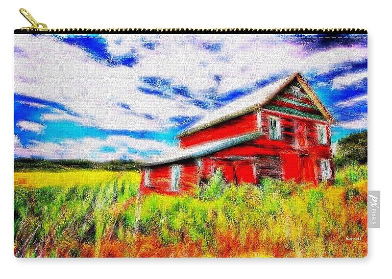 Red Zip Pouch featuring the painting The Old Red Barn by Don Barrett