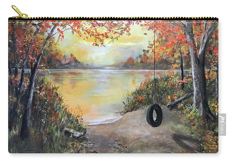 Tree Swing Zip Pouch featuring the painting The Old Swing by Alan Lakin