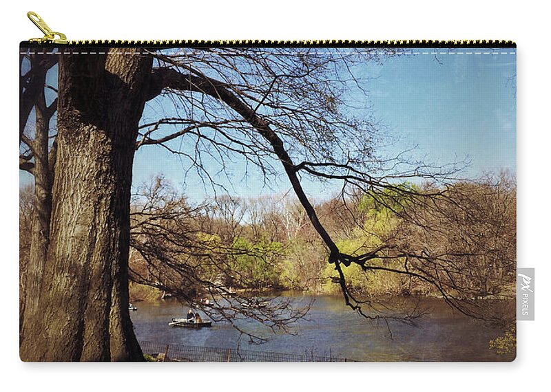 The Venerable Master Of The Forest Waits Zip Pouch featuring the photograph The Old Tree - Central Park Lake in Spring by Miriam Danar