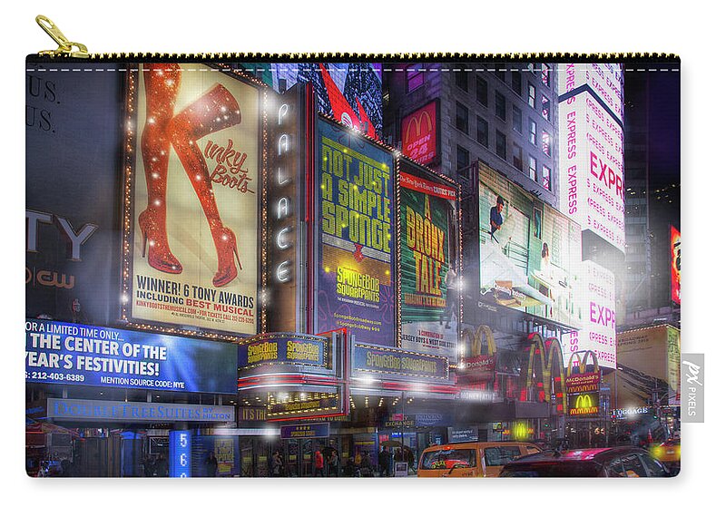 Palace Theater Zip Pouch featuring the photograph The Palace Theater in Times Square by Mark Andrew Thomas
