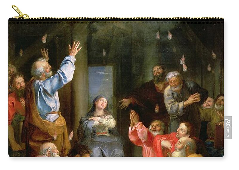 The Pentecost (oil On Canvas) Dove; Prayer; Adoration; Wonder; Virgin Mary; Madonna; La Pentecote; Faith Zip Pouch featuring the painting The Pentecost by Louis Galloche
