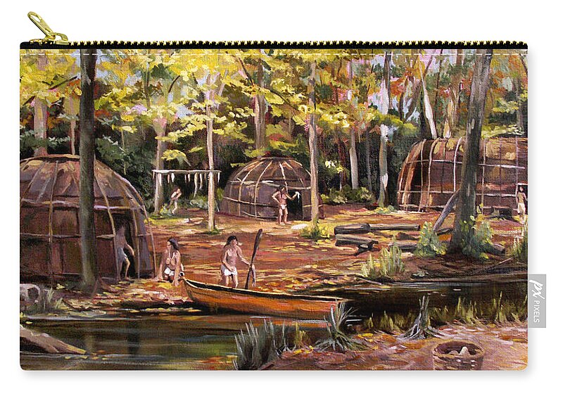 Institute Of American Indian Zip Pouch featuring the painting The Pequots by Nancy Griswold