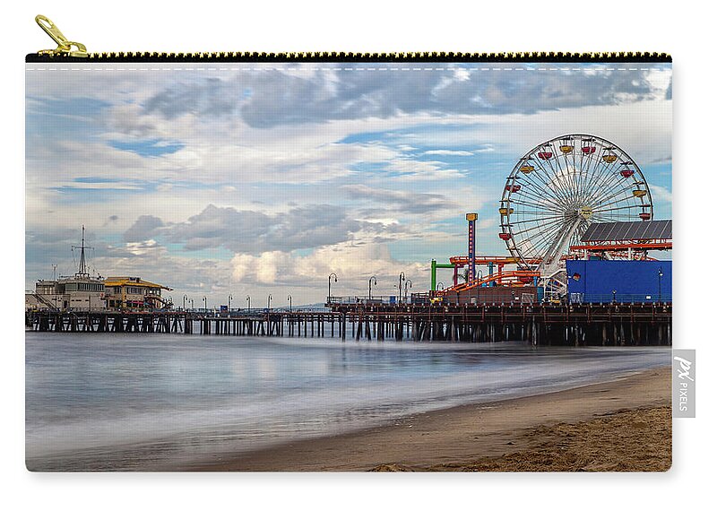 Santa Monica Pier Zip Pouch featuring the photograph The Pier On A Cloudy Day by Gene Parks