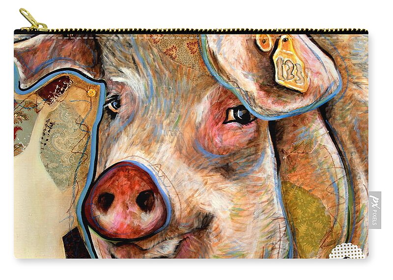 Country Critters Zip Pouch featuring the mixed media The Pig by Katia Von Kral