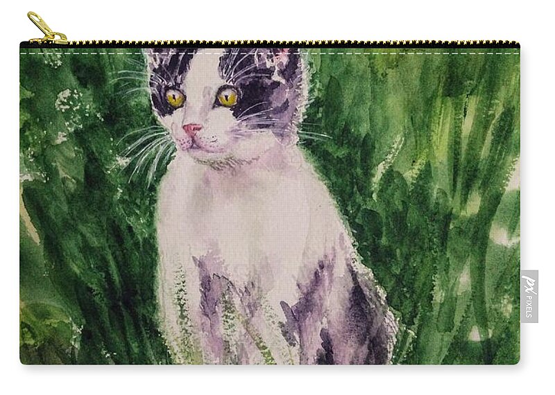 Kittne Zip Pouch featuring the painting The playful kitten 3 by Asha Sudhaker Shenoy