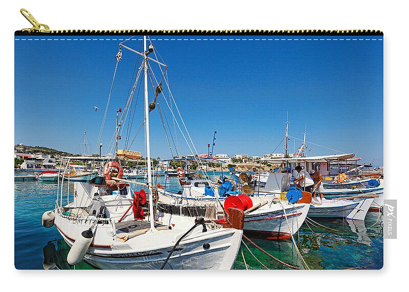 Fishermen Zip Pouch featuring the photograph The port of Souvala in Aegina island - Greece by Constantinos Iliopoulos