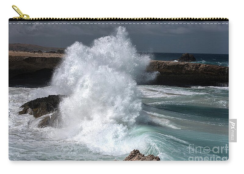 Aruba Zip Pouch featuring the photograph The Power Of The Sea by Judy Wolinsky